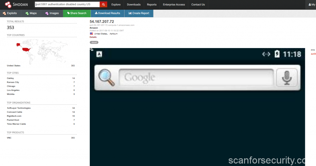 Search for VNC in USA with Shodan
