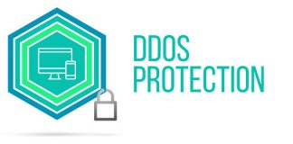 DDos Protection concept image with pentagon shield and lock illu