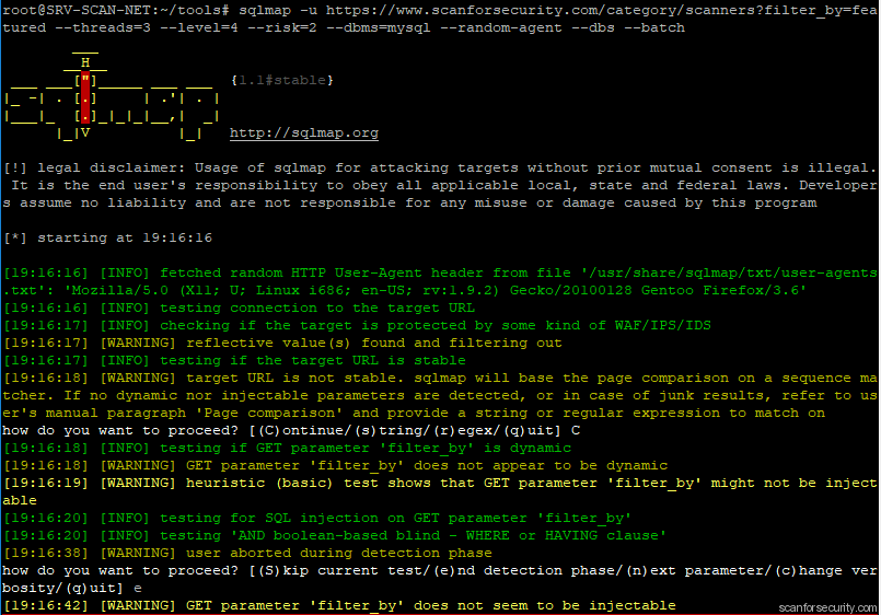 sqlmap test results
