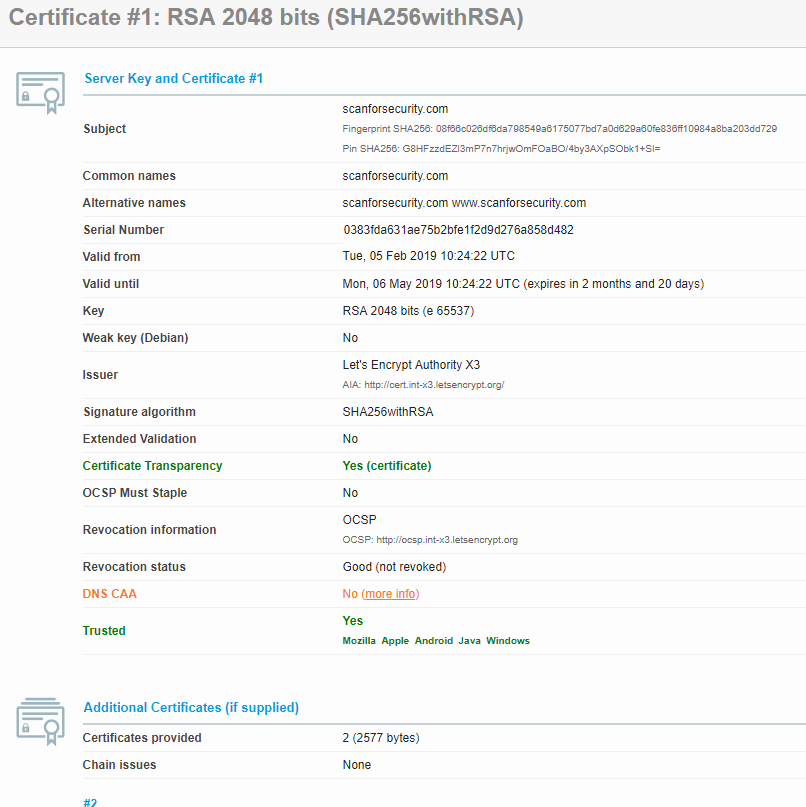 ScanForSecurity.com SSL Test